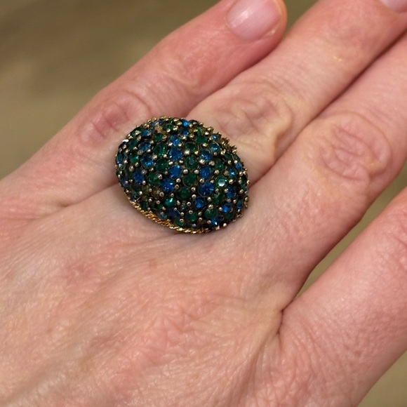 Elegant Gold and Blue-Green Gemstone Ring Adjustable Size - Picture 4 of 6